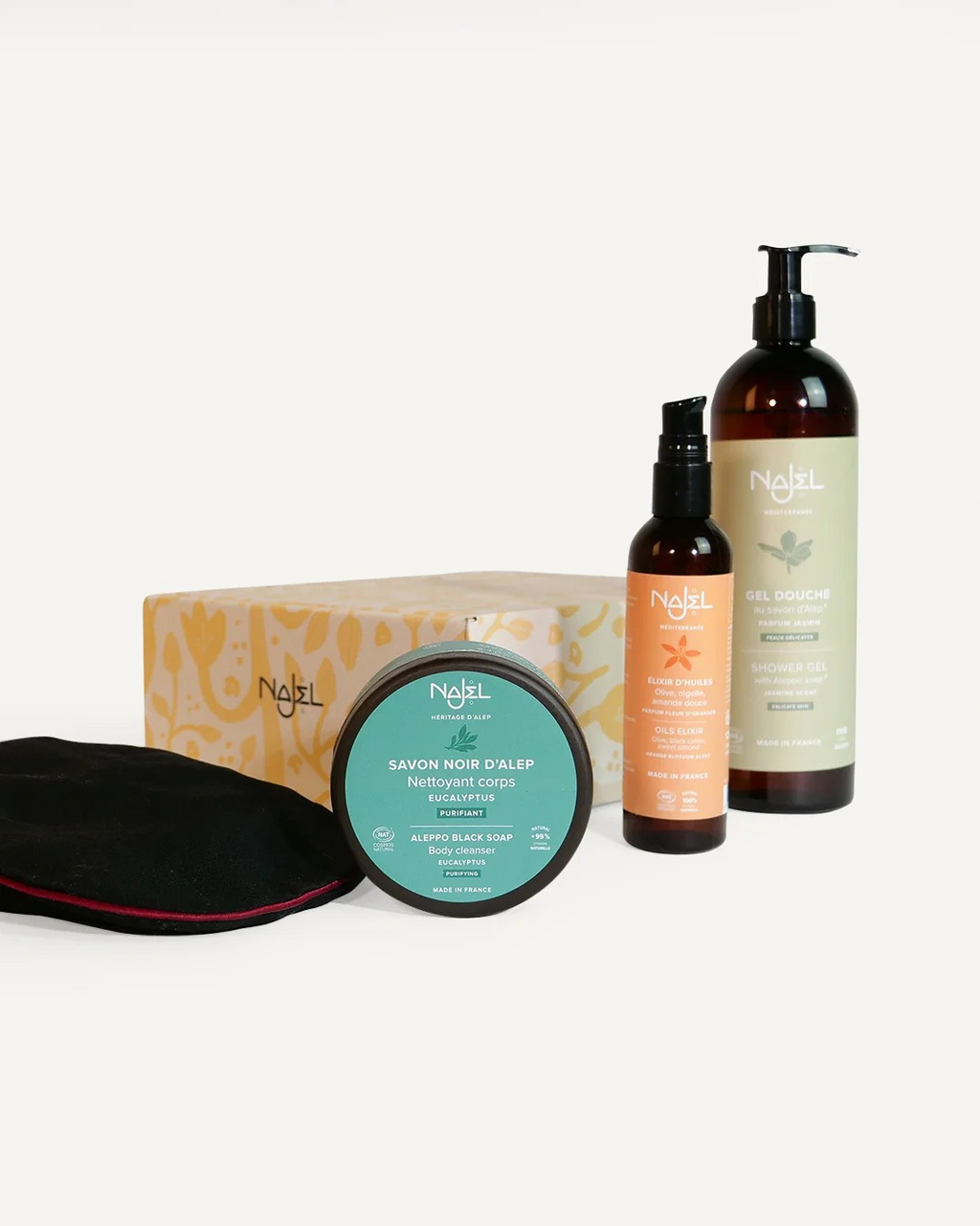 Geschenkset Hammam Ritual – Duschgel, Schwarze Seife, Öl-Elixier & Kessa