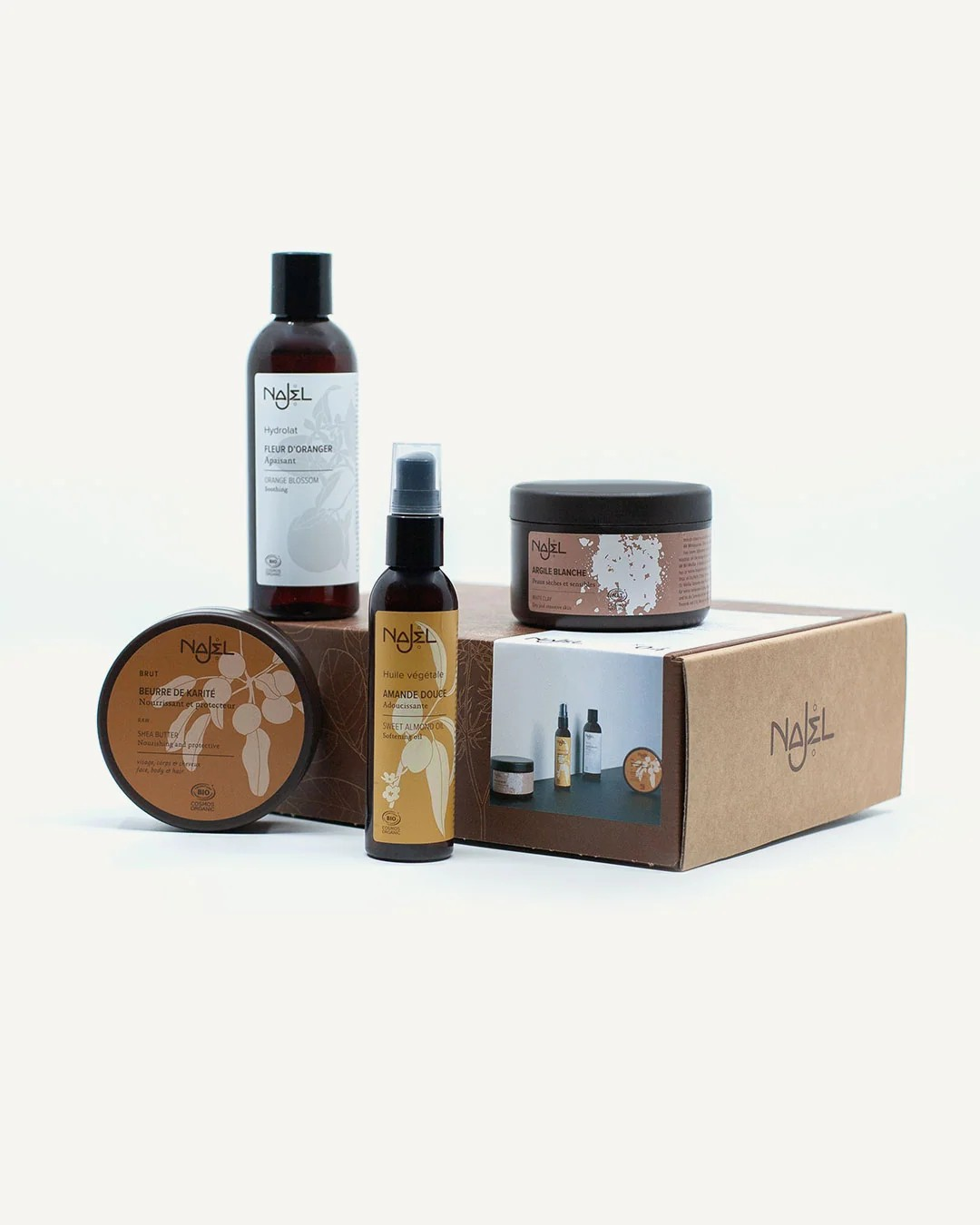 Geschenkset Cocooning – Mandelöl, Sheabutter, Orangenblütenwasser & Tonerde
