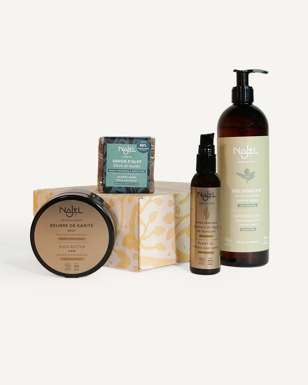 Geschenkset Wüstenroutine – Aleppo Seife, Duschgel, Sheabutter & Kaktusfeigenöl