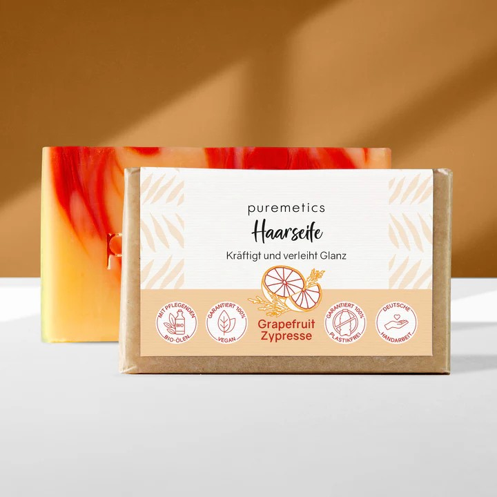 Haarseife Grapefruit Zypresse – erfrischende feste Haarpflege. 75,00 g