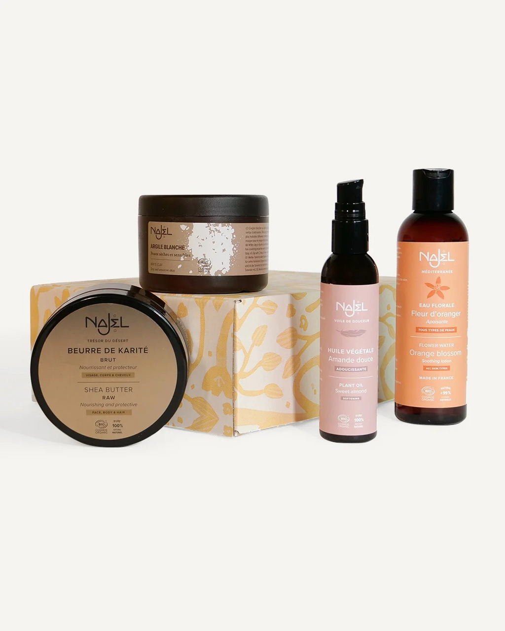 Geschenkset Cocooning – Mandelöl, Sheabutter, Orangenblütenwasser & Tonerde