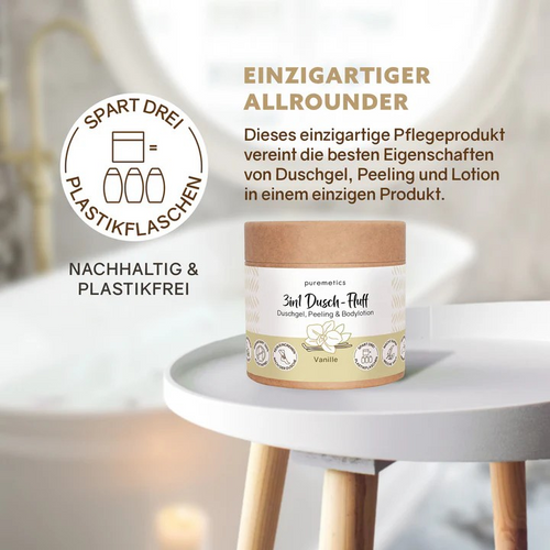3in1 Dusch-Fluff Vanille – sanfte Pflege, 250 g