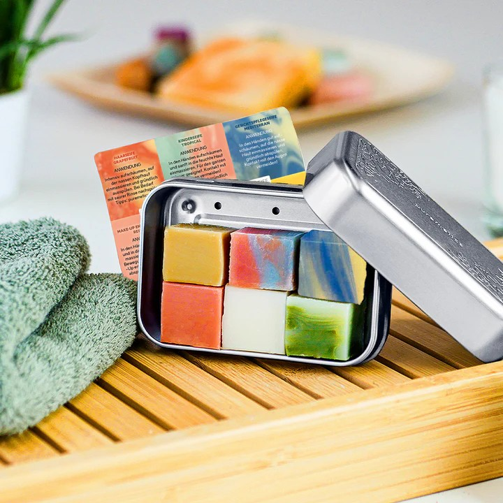 Soap Miniatures Test Box with Silver Soap Box – practical introductory set. 60.00 g