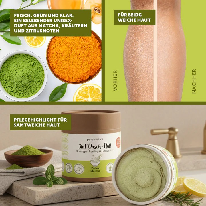 3in1 Dusch-Fluff Detox Matcha – klärende Pflege, 250 g