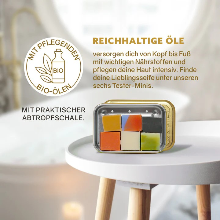 Soap Miniatures Test Box with Gold Soap Box - ideal gift set. 60.00 g